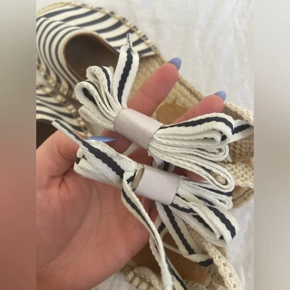J. CREW Striped Lace Up D'Orsay Espadrille Sandals Size 9.5